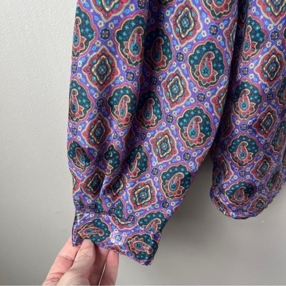 Vintage Blouse Women's Large Lavender Purple Paisley Mod Retro Office Secretary - Picture 7 of 12